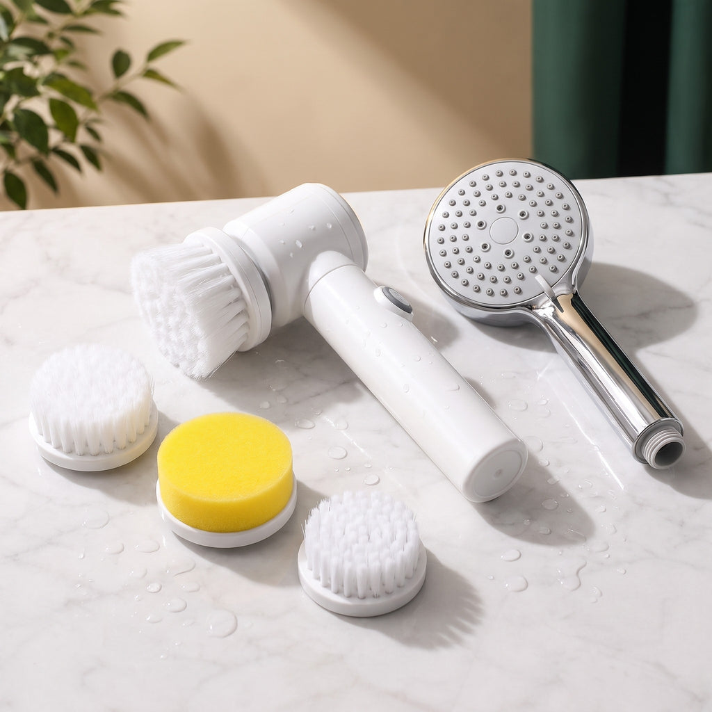 Bathroom Reset Kit: Spin Scrubber + Filter Shower Head · طقم الحمام: فرشاة كهربائية ورأس دوش بفلتر