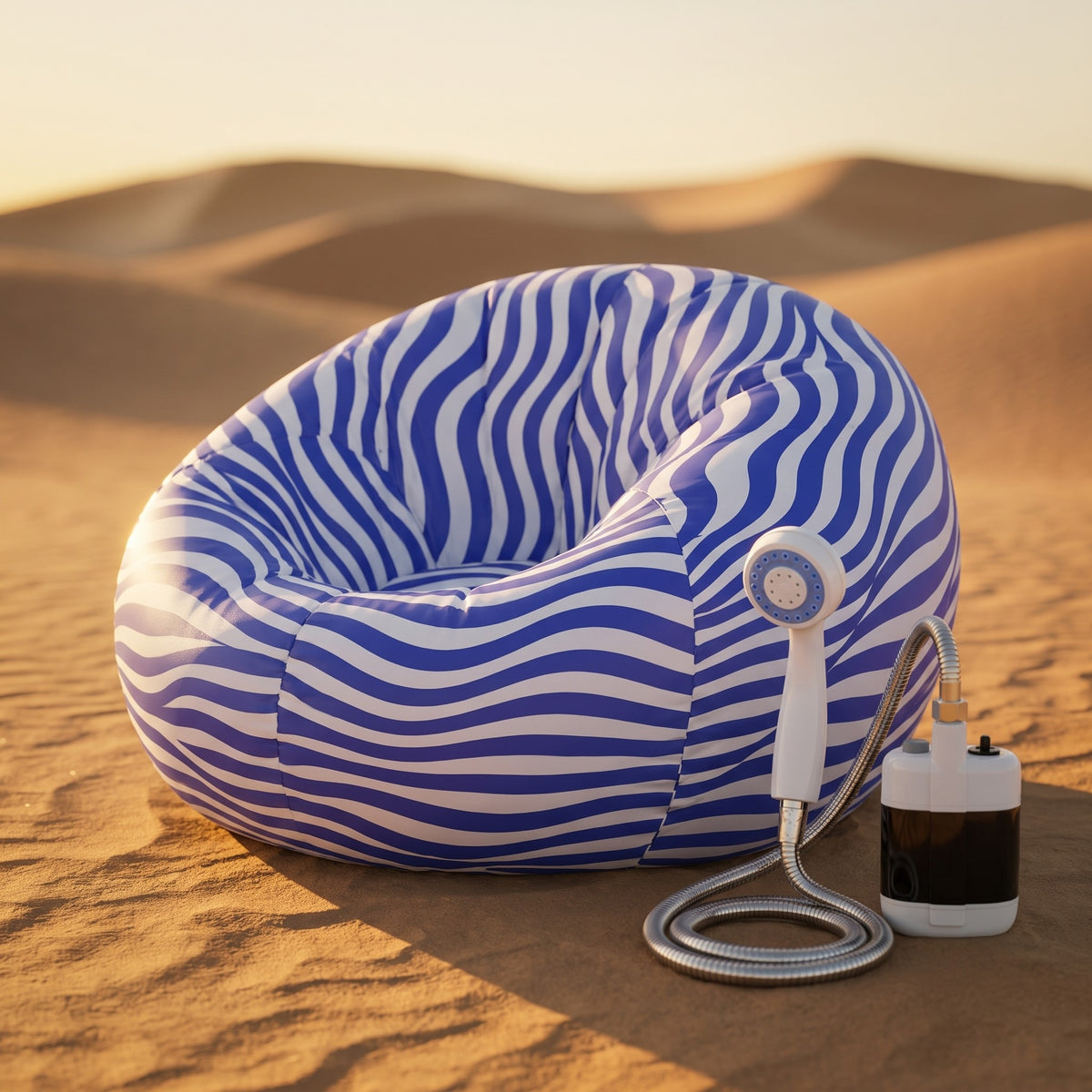 Desert Kit: Outdoor Shower + Air Sofa · طقم البر: دوش محمول وأريكة هوائية